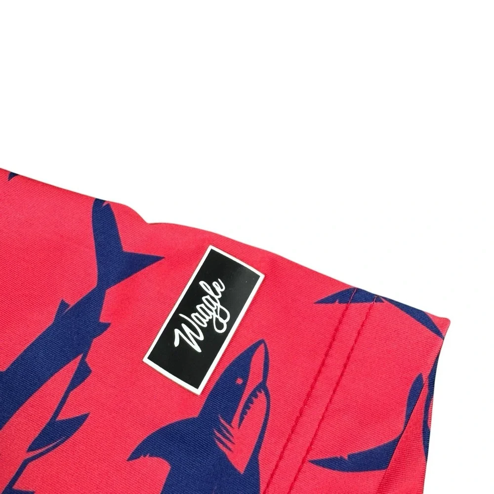Waggle Red Blue Shark AOP Performance Golf Polo Size Large - Picture 2 of 5